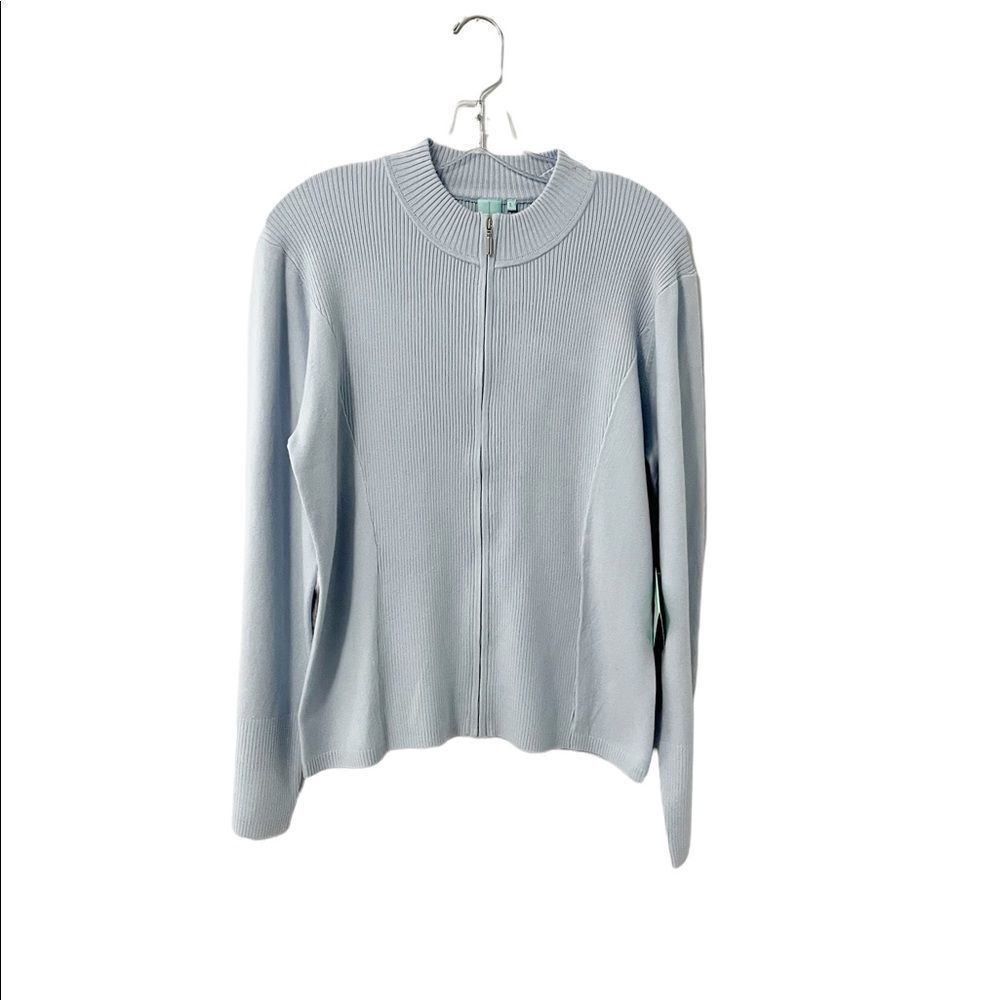 Shu Shu Winter Blue Zip Front Sweater Cardigan Size L